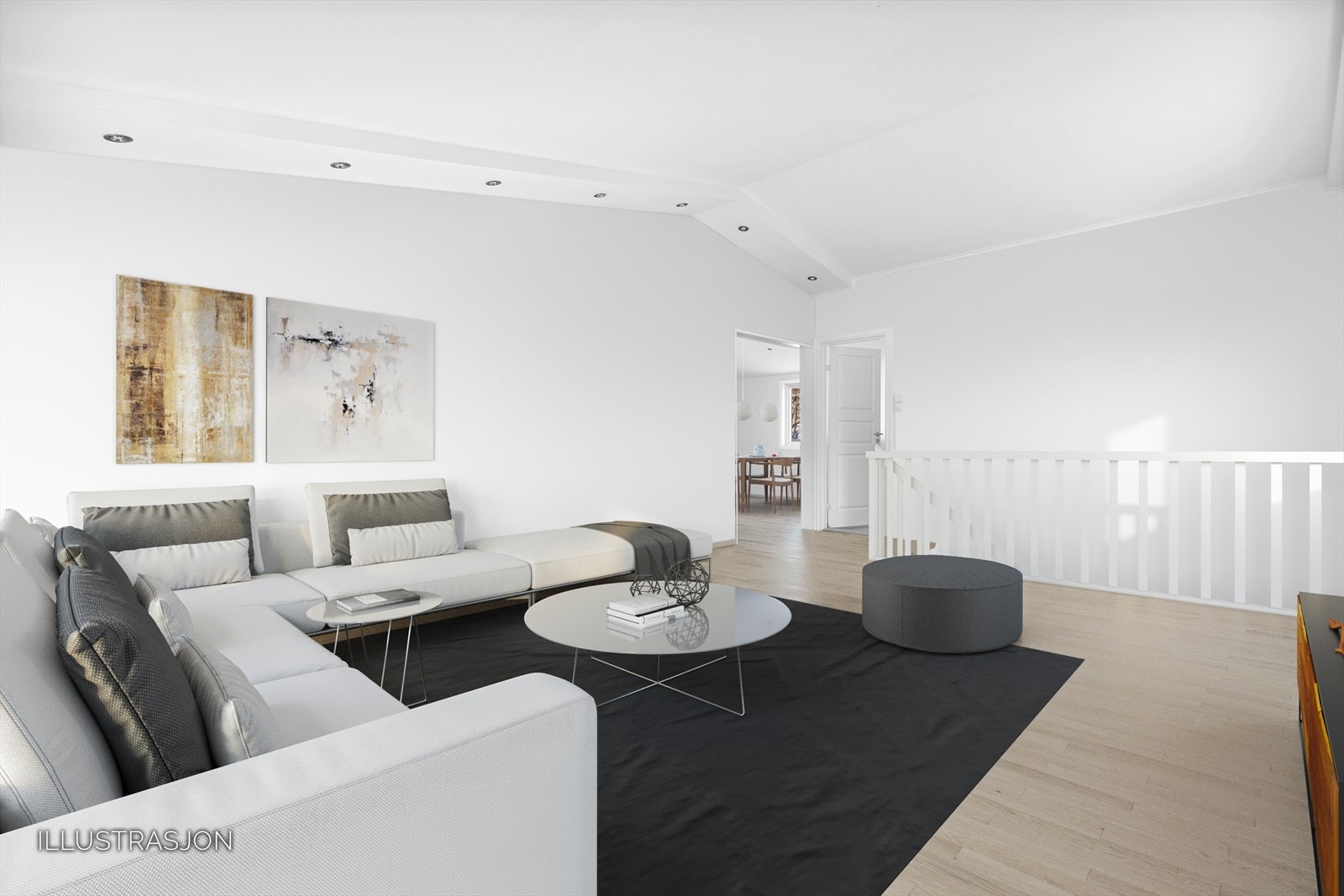 Illustrasjon av stue med digital styling Galleribilde