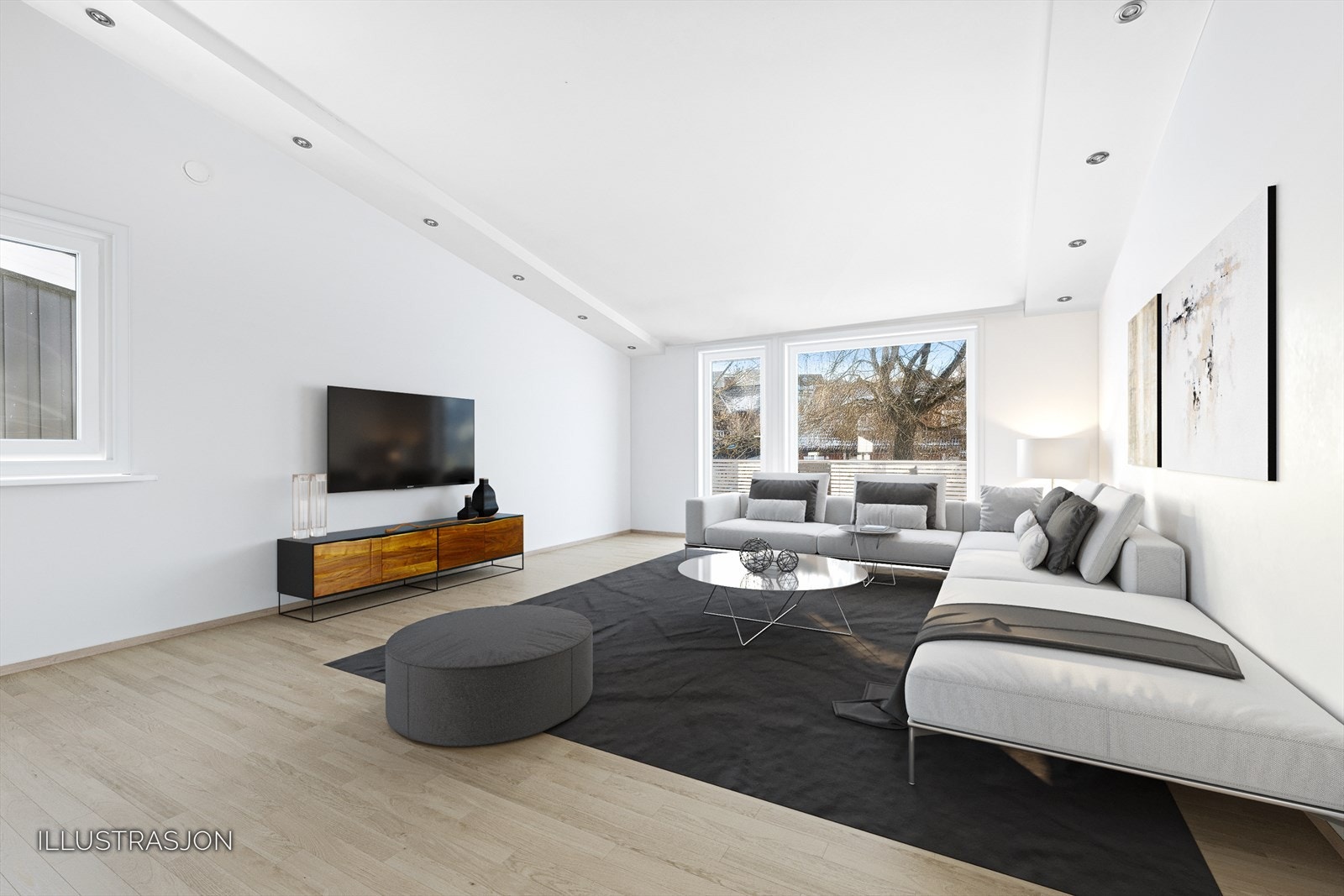 Illustrasjon av stue med digital styling Galleribilde