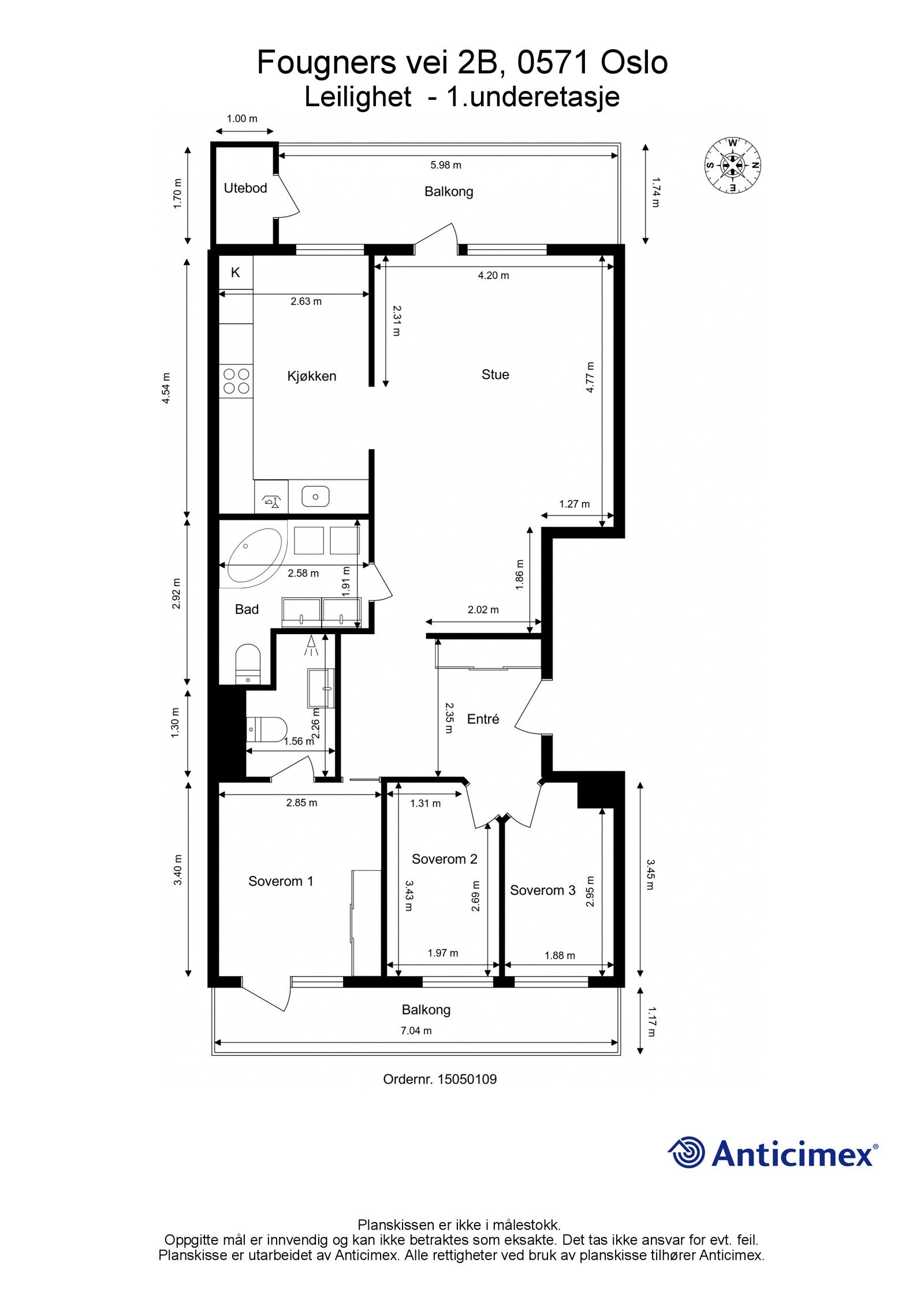 Plantegning med mål og kompass. Galleribilde