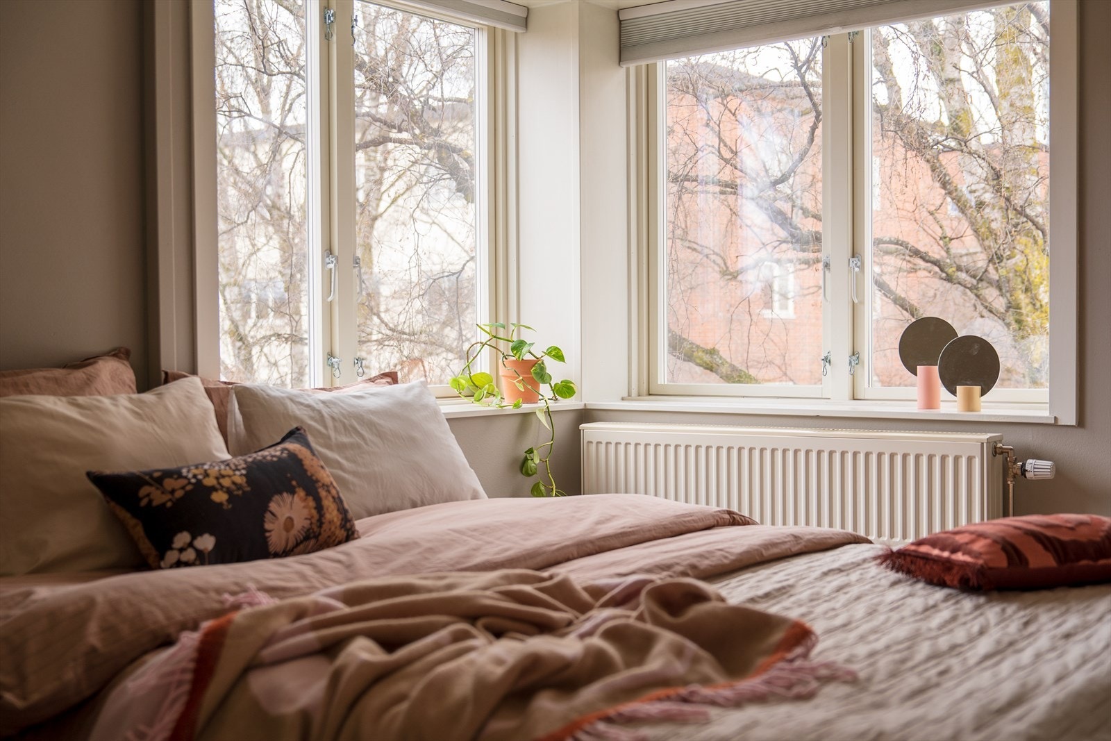 I hjørnet finner du store, flotte vindusflater, vendt mot rolige områder. På sommertid er treet dekket av grønne blader. Galleribilde