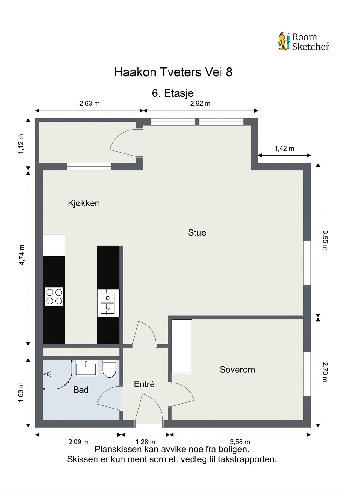 Plantegning med mål. Galleribilde