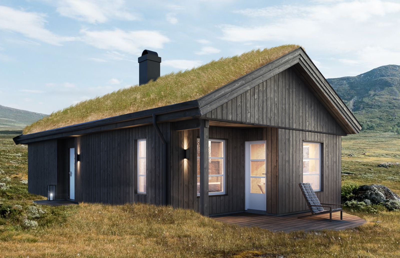 Illustrasjon Mjuken hyttemodell. Prisen i annonsen er en Mjuken spesial og er større enn illustrert her. Galleribilde