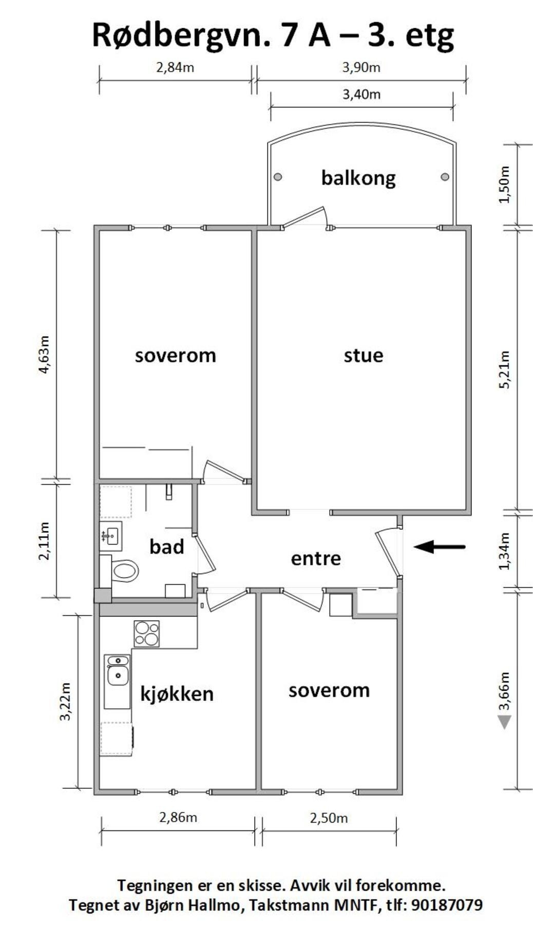 - Plantegning med mål Rødbergveien 7 A - Galleribilde