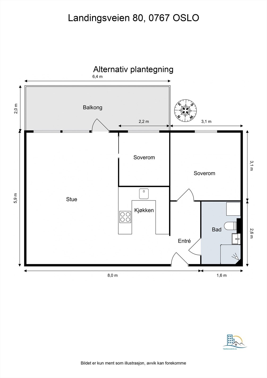 - Alternativ planløsning som 3-roms - Galleribilde