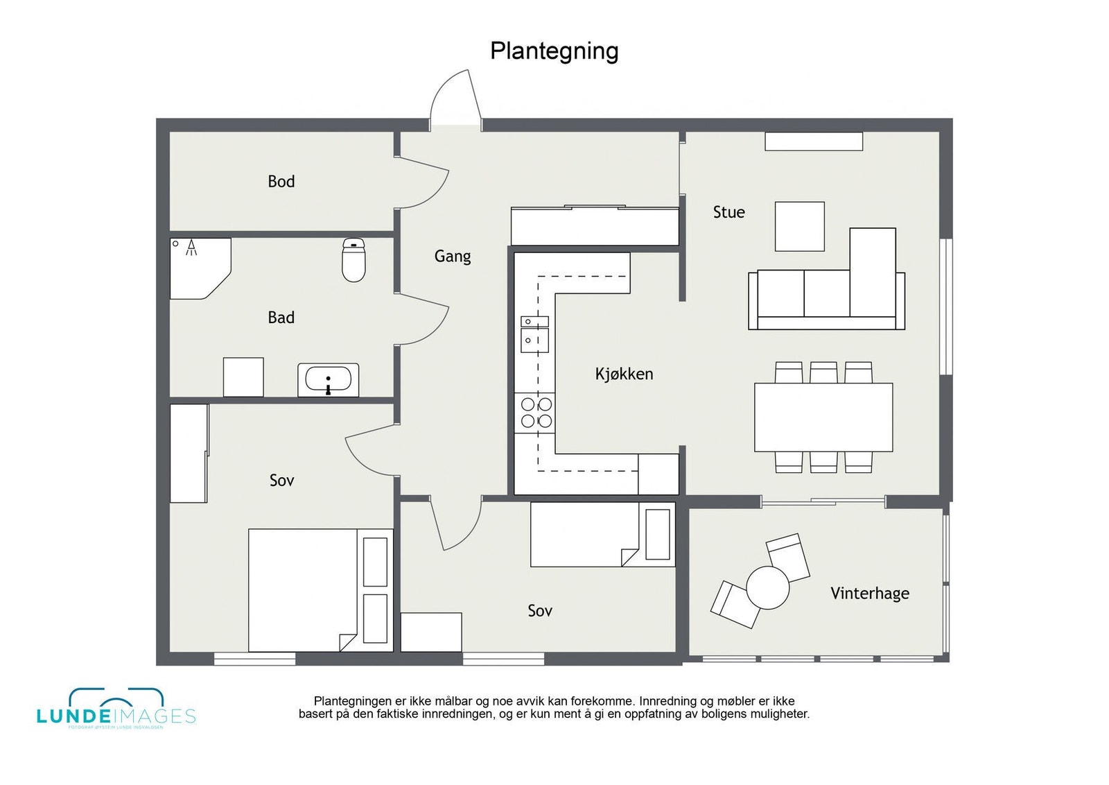 Plantegning - ikke målbar - leiligheten har en praktisk planløsning med et BRA-i på 78 kvm og BRA-b på 7 kvm. Galleribilde