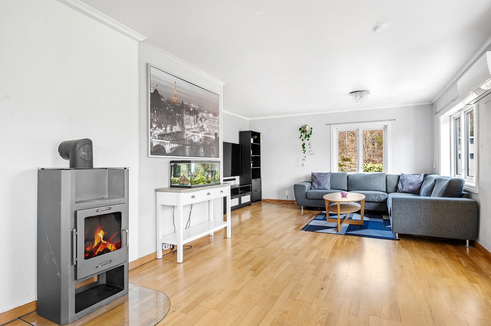 Romslig stue med peis Galleribilde