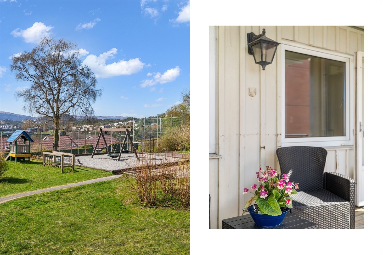 - Fellesarealene er pent opparbeidet med felles lekeplass til glede for barna - Galleribilde