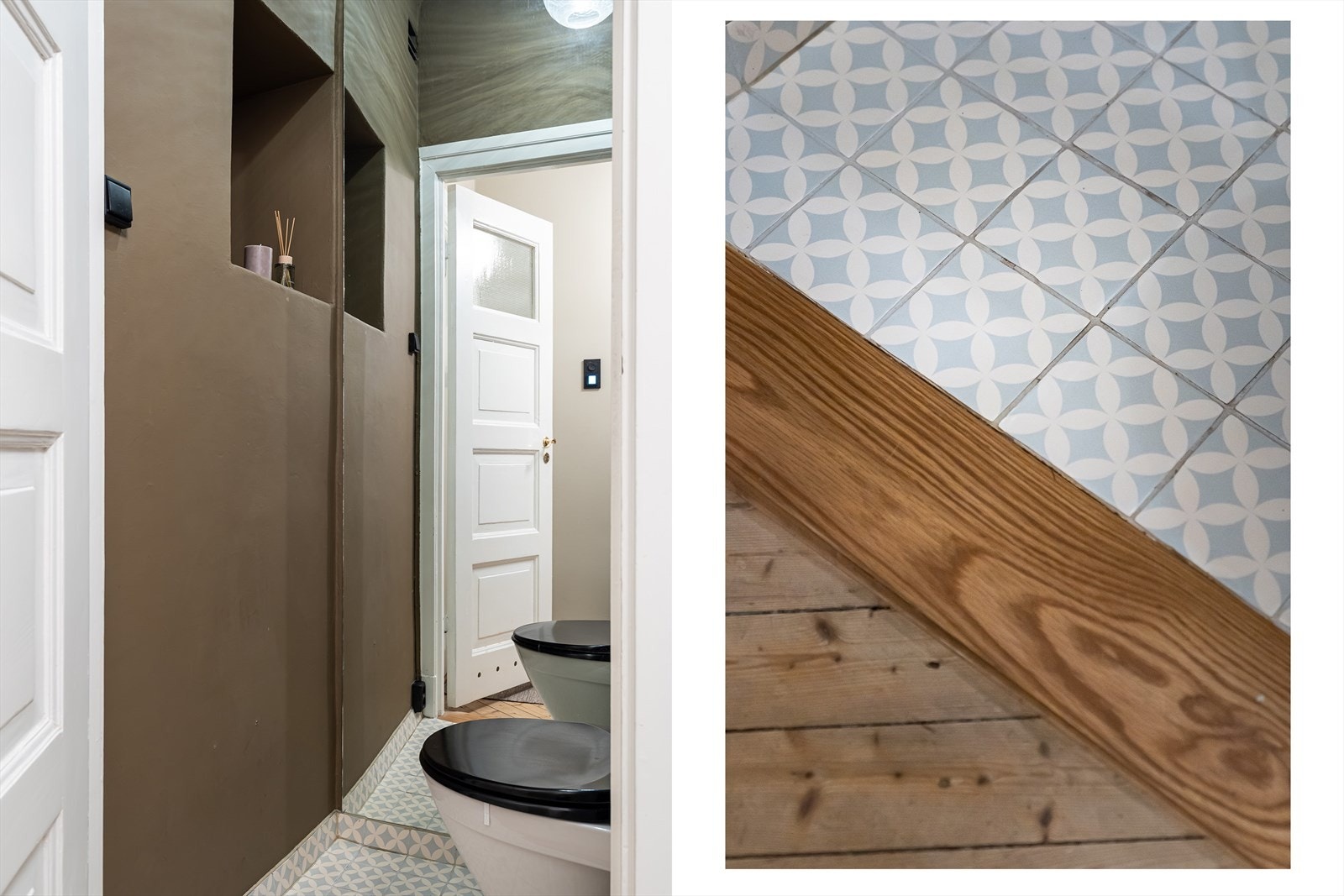 Leiligheten har et separat toalettrom, malt i moderne lune fargetoner og pent flislagt gulv. Galleribilde