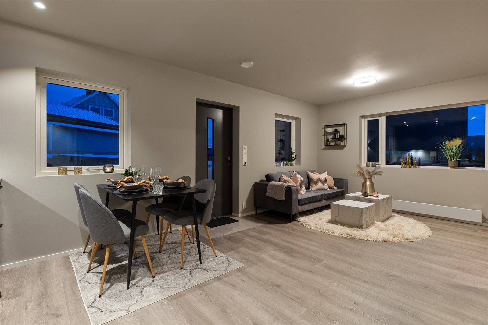 Det er god plass for spisebord og sofaløsning. Galleribilde