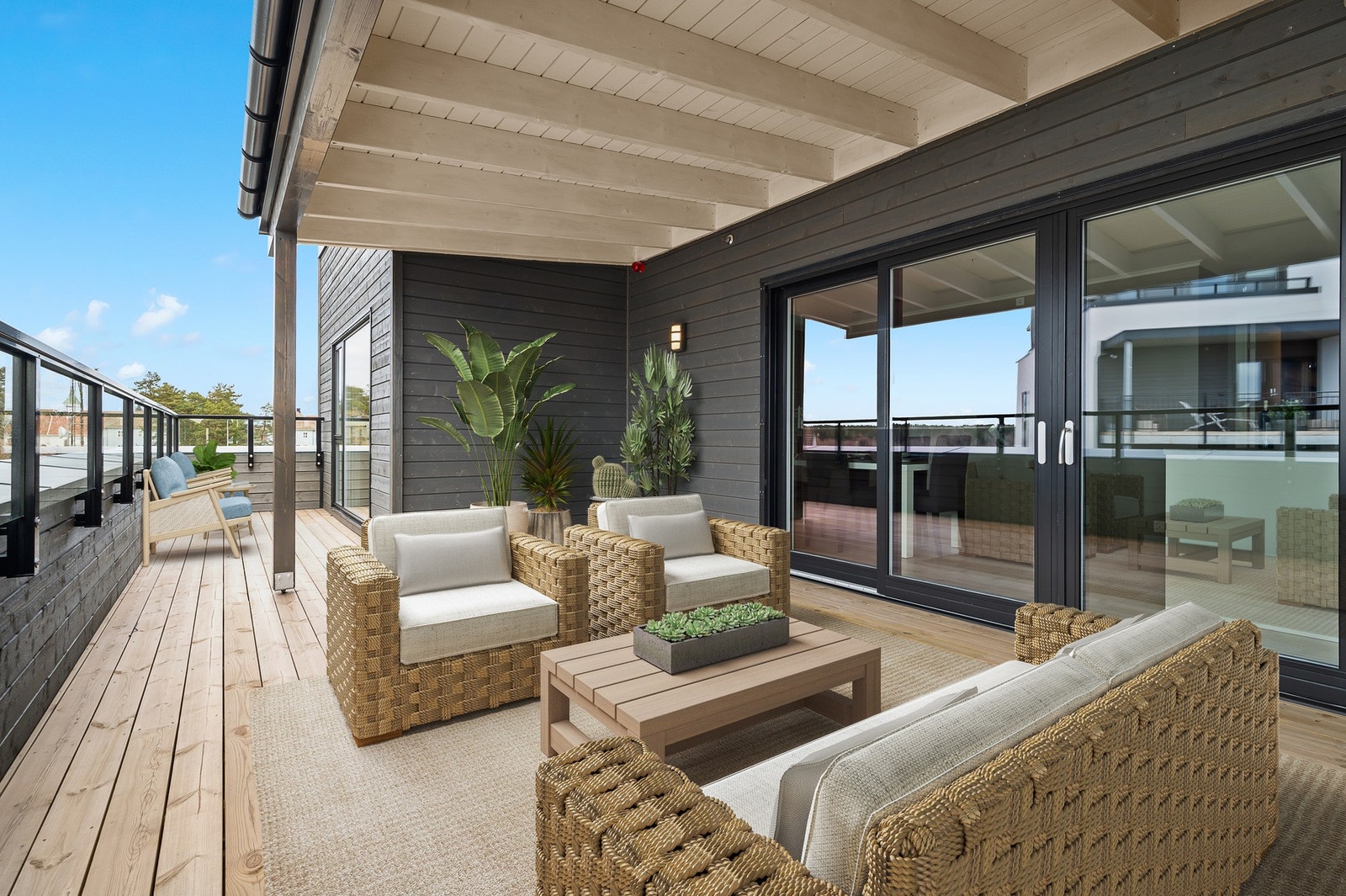 Her er et eksempel med digital styling på hvordan uteområdet kan innredes. Galleribilde