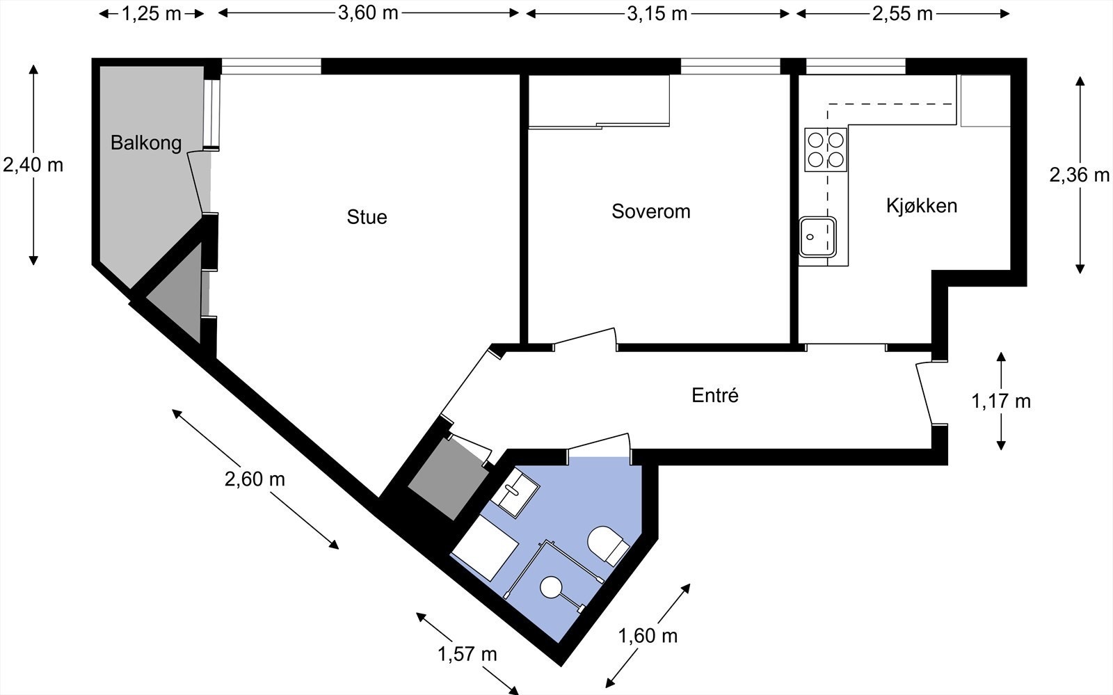 Plantegning med mål - Dynekilgata 19 A Galleribilde