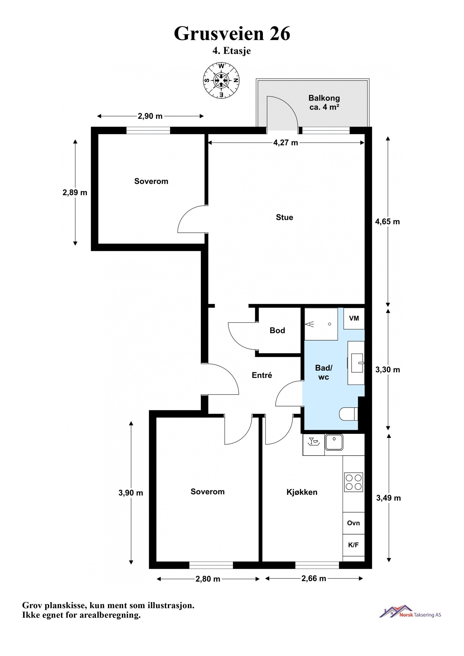 4. Etasje. Boligen disponerer 1 kjellerbod på ca. 3,7 m² Galleribilde