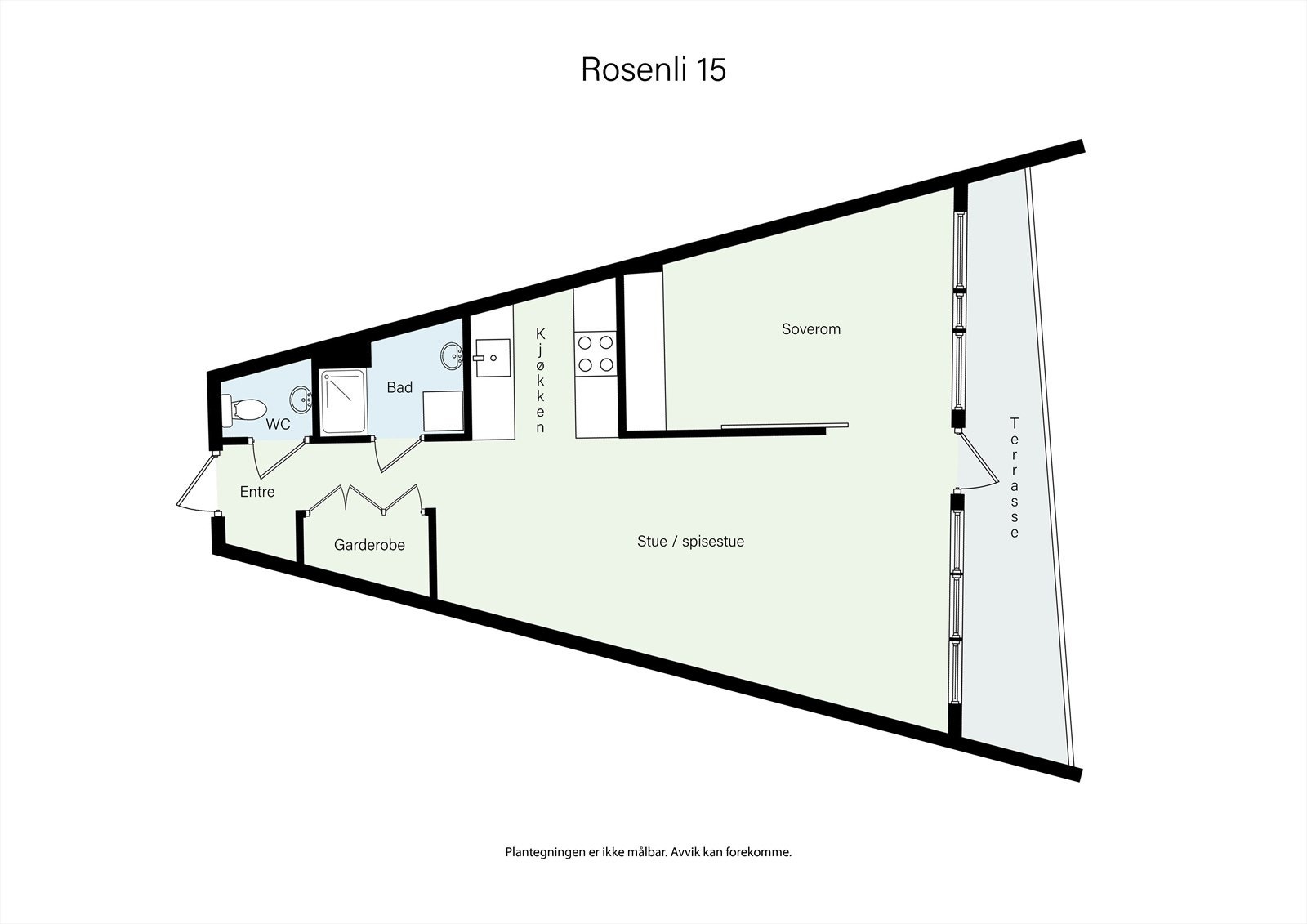 Planskisse. Leiligheten har ekstern bod i kjelleretasje. Galleribilde