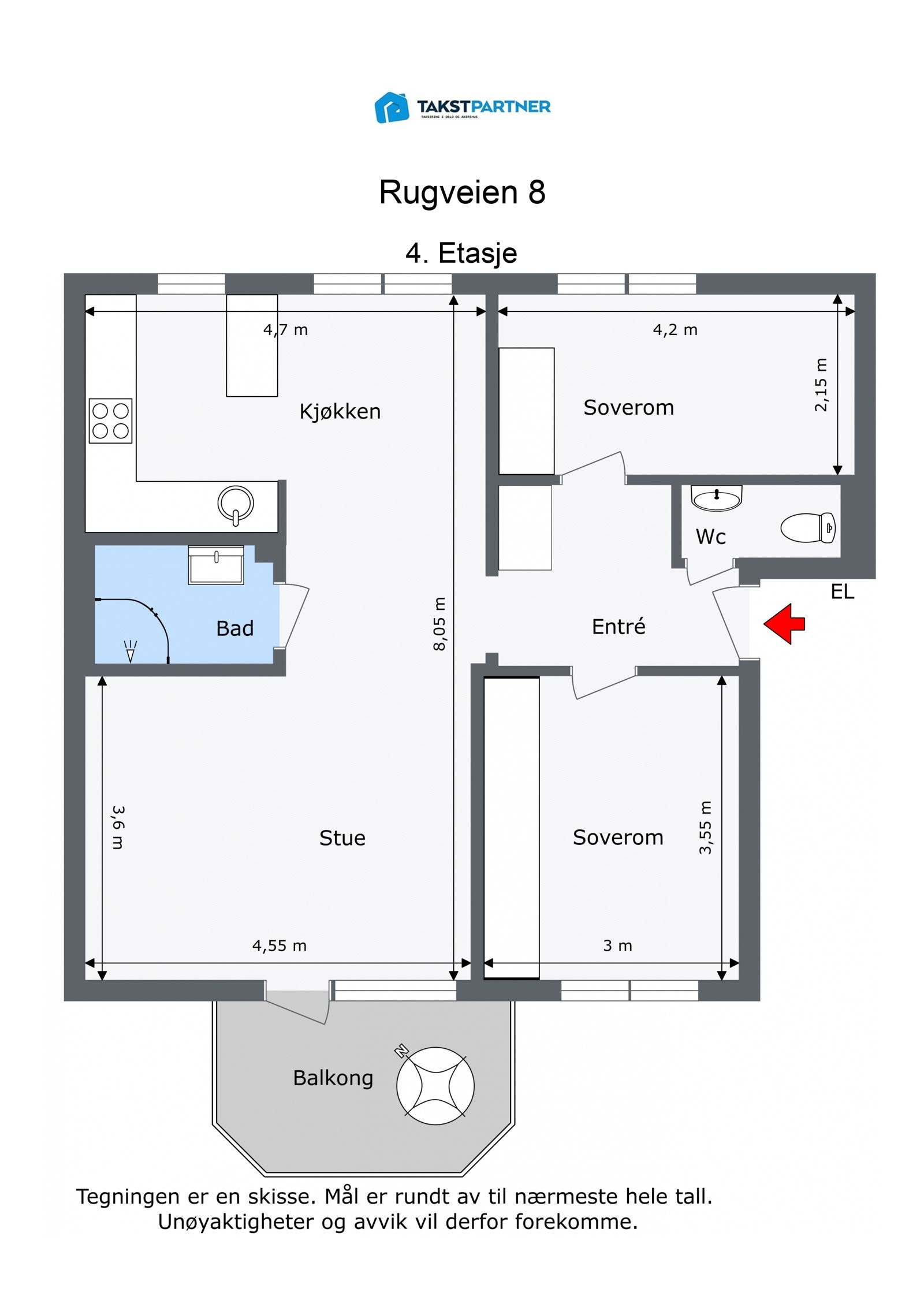 Plantegning med mål. Galleribilde