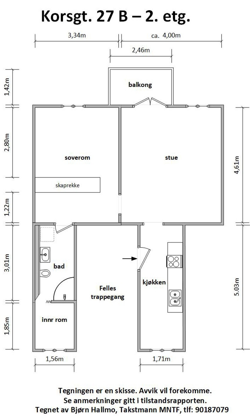 - Plantegning med mål Korsgata 27 B - indre gårdsrom - Galleribilde