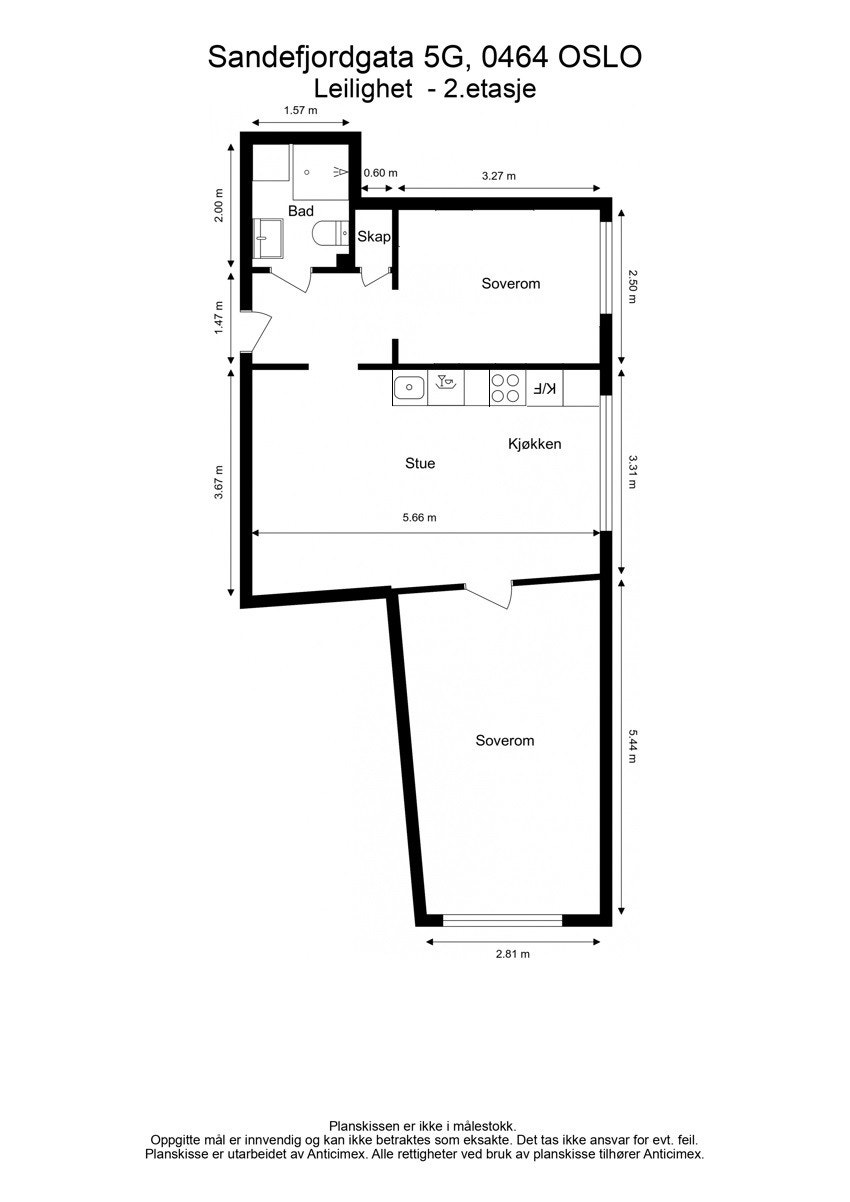 Alternativ planskisse for 3-roms. Galleribilde