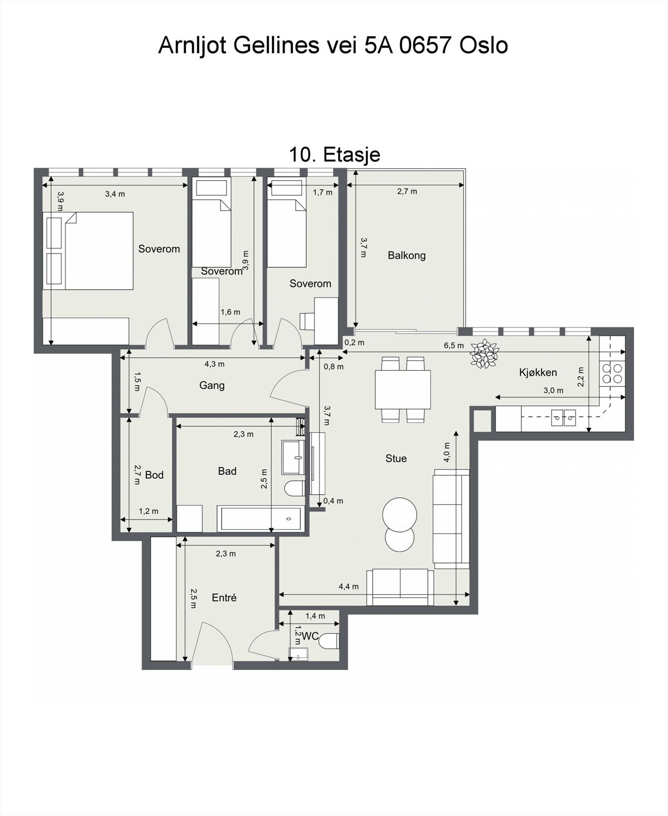 God planløsning med gode romslige rom. Legg merke til at kjøkkenet er noe adskilt i eget krok, praktisk innvendig bod og separat wc-rom. Galleribilde