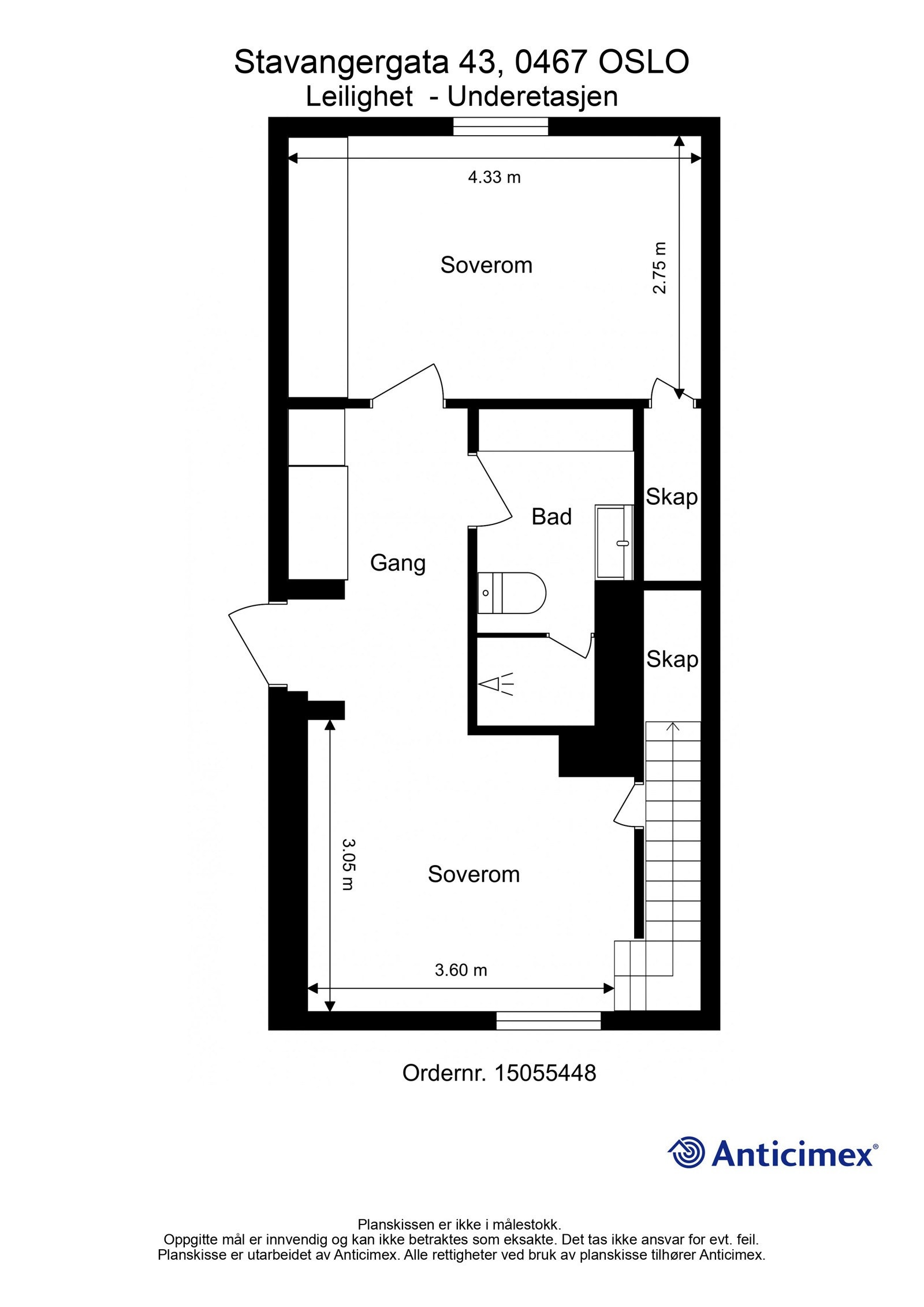 Plantegning underetasje. En stor og nydelig 3-roms hjørneleilighet over to plan med egen utgang til idyllisk bakgård. Galleribilde