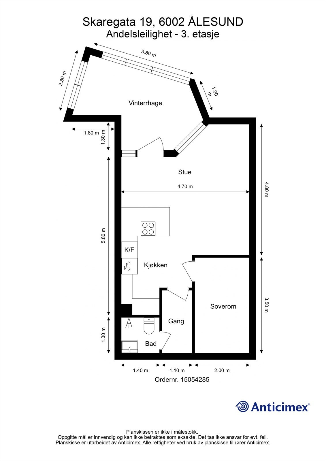 Målsatt plantegning 3. etasje Galleribilde