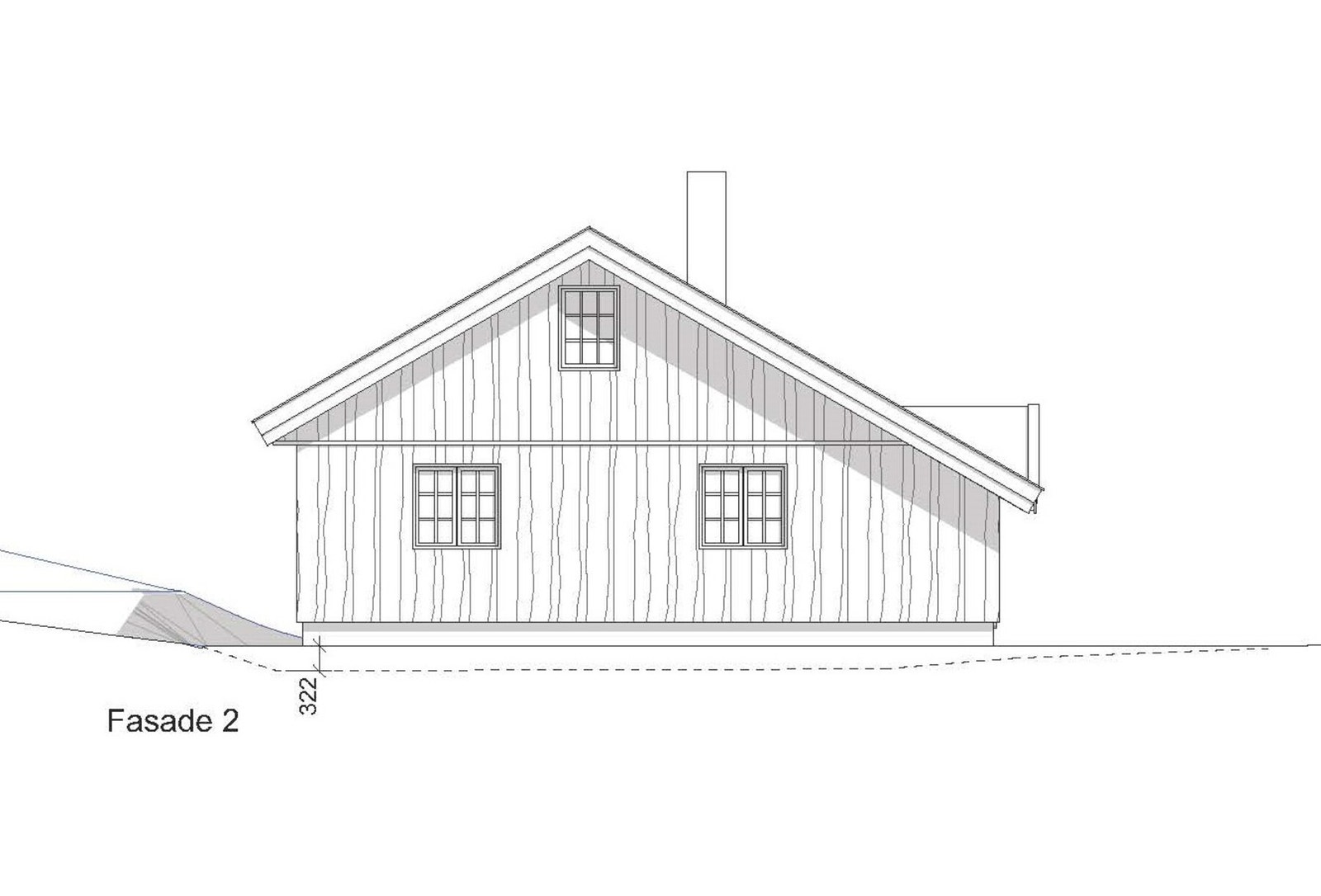 Fasadetegning 3 (hytta leveres med trend utttrykk uten sprosser) Galleribilde