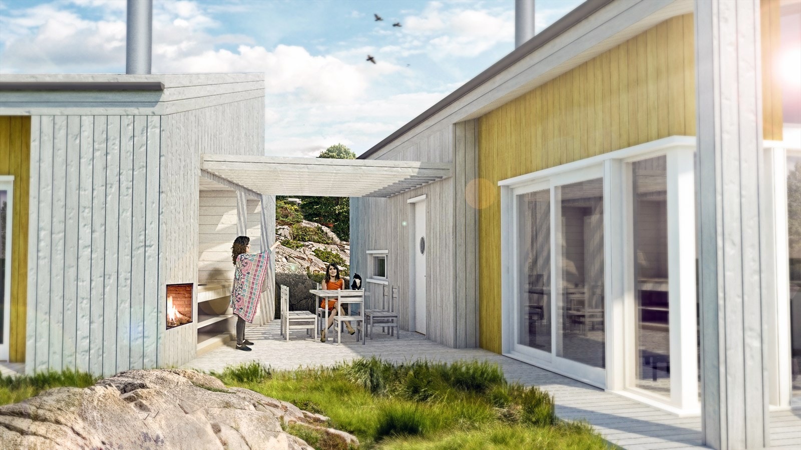 ILLUSTRASJON - Utvendig fasade fra arkitekt. Dette er fra "hytte 11" m/ anneks. Galleribilde