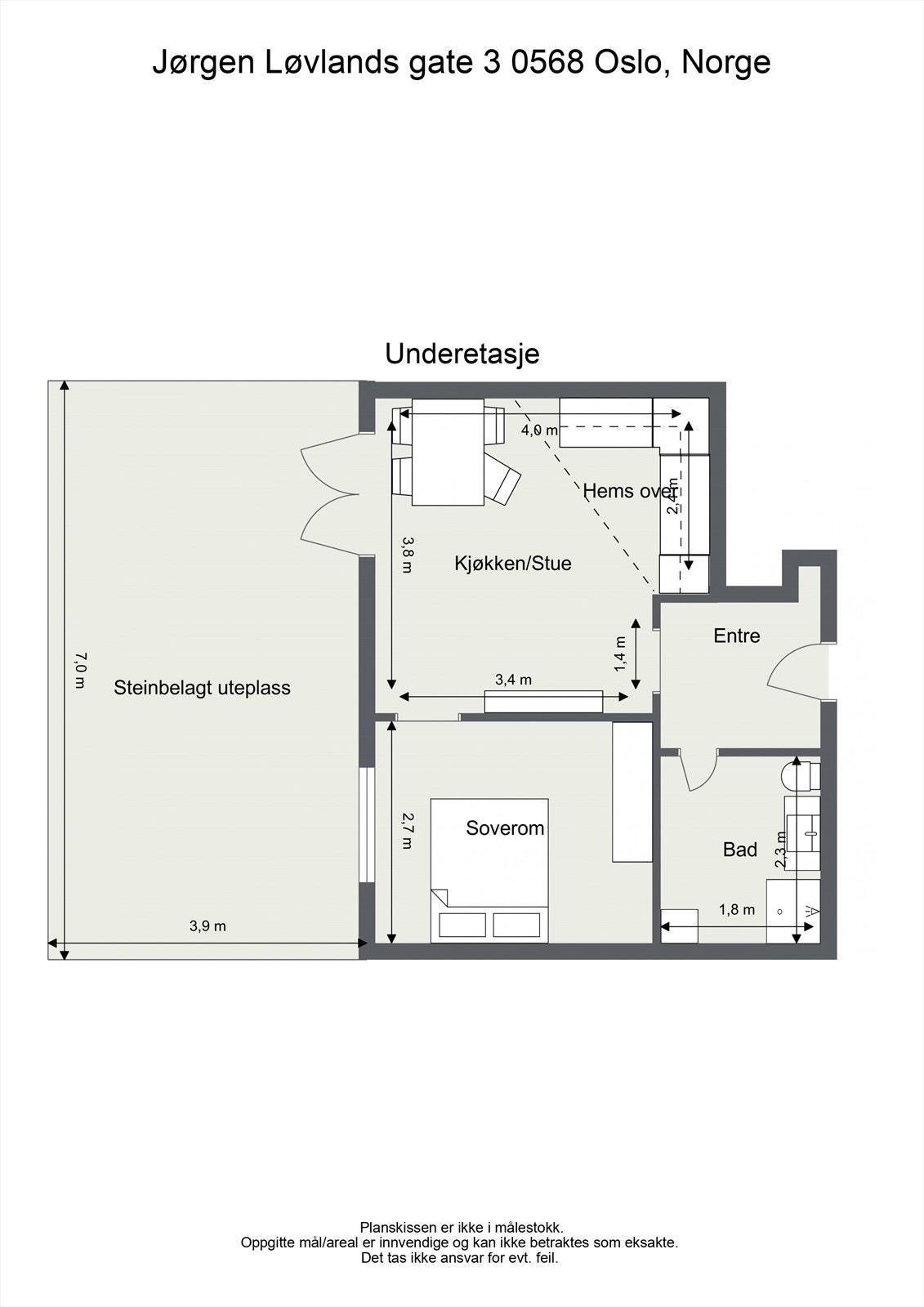 Plantegning med mål. Galleribilde