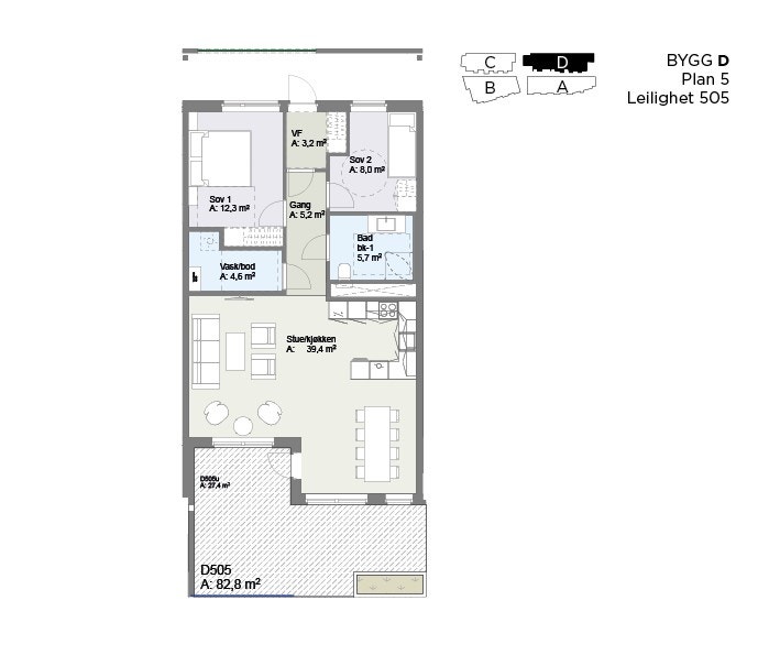 Plantegning bygg D - leilighet 505 Galleribilde