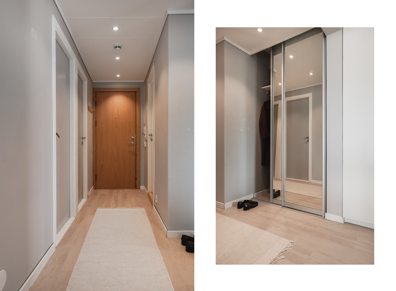 Velkommen inn! Vi møtes av en lys og romslig entré på 8,2 kvm. God plass til å henge fra seg yttertøy i garderobeskap. Galleribilde