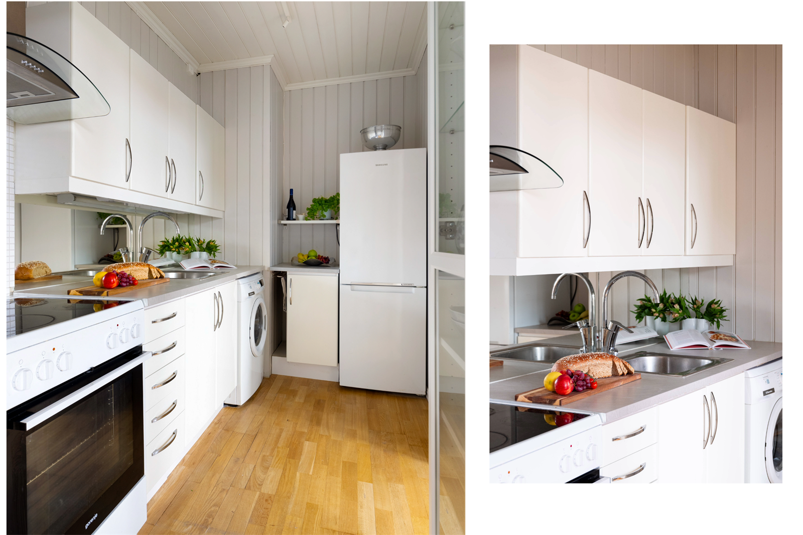 Speil mellom overskap og benkeskap skaper romfølelse Galleribilde