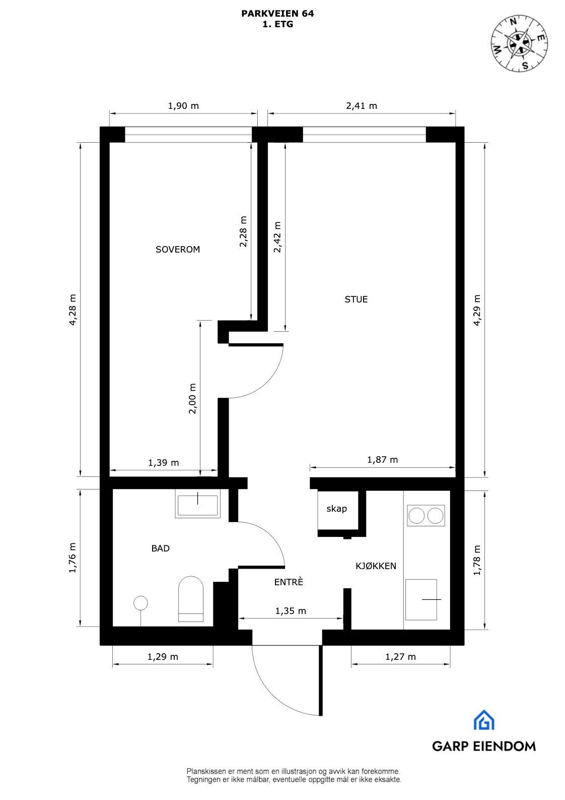 Dette bilde viser ikke nøyaktig mål fra leiligheten men gir et inntrykk av veggen som deler av soverommet fra stue. Delt med en skyvedør. Galleribilde