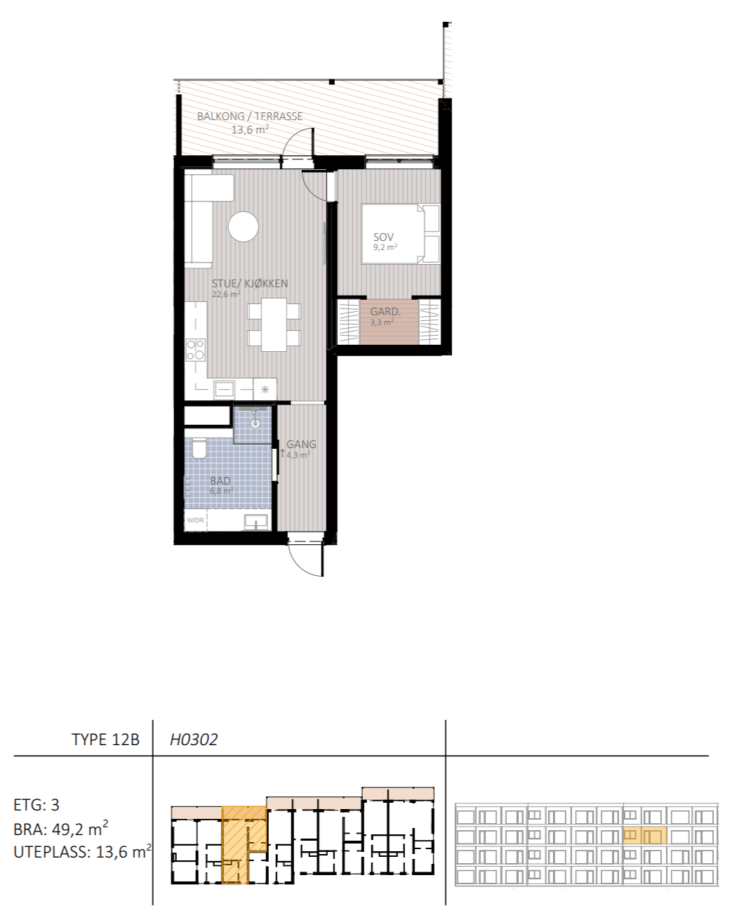 Leiligheten leveres enten med 1 eller 2 soverom. Galleribilde