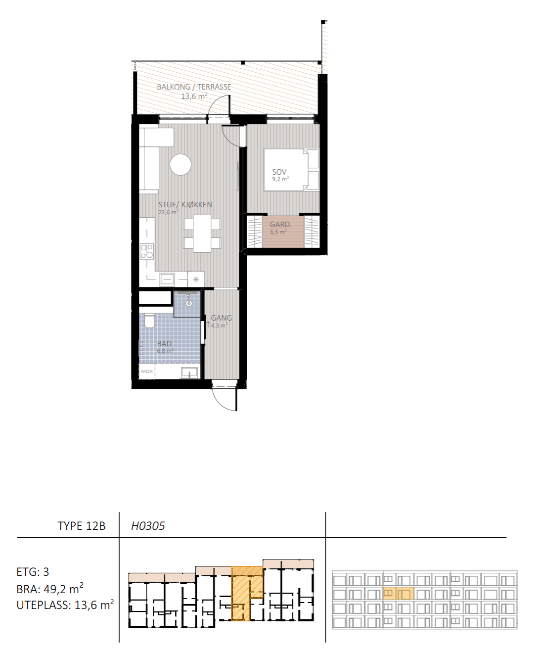 Leiligheten leveres med 1 eller 2 soverom. Galleribilde