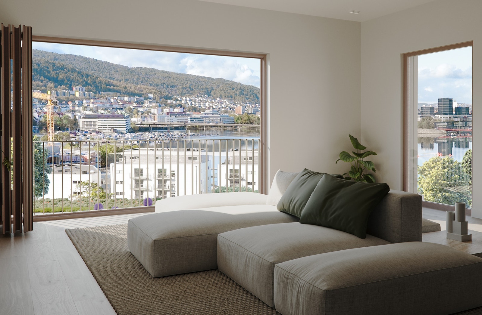 Oppholdsrom med store vindusflater. Galleribilde