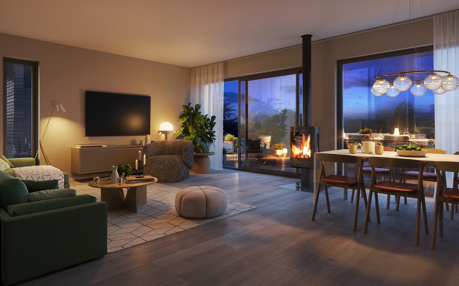 Fra stuen og kjøkkenet har du utgang til en romslig terrasse og hage med god boltreplass for lek og moro. Galleribilde