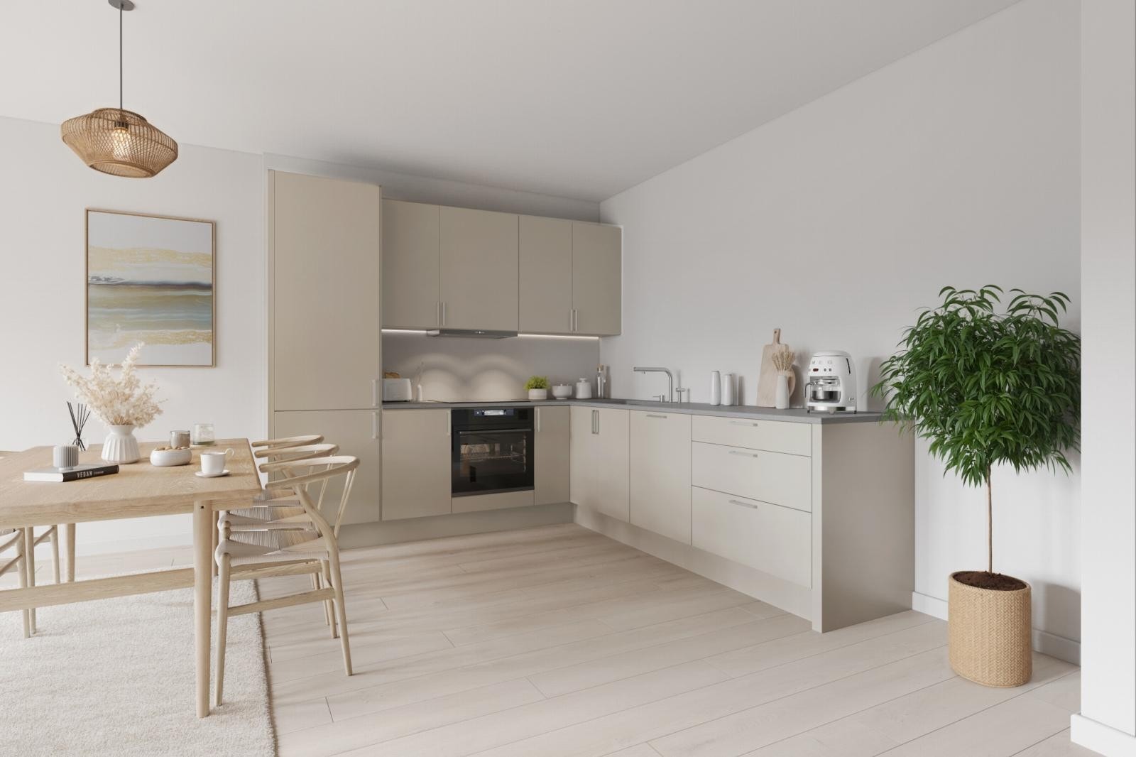 Alle leilighetene leveres med Sigdal Kjøkken og integrerte hvitevarer. Galleribilde