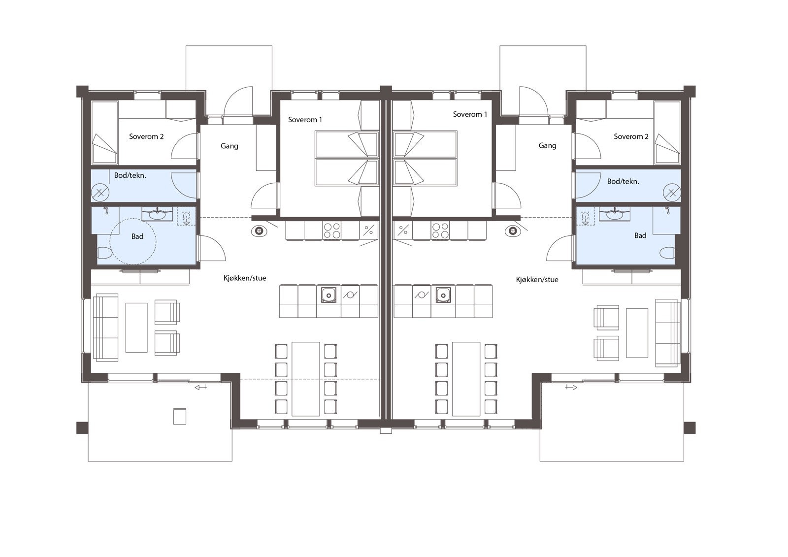 Bolig 1 -Tomannsbolig på ett plan - Planløsning Galleribilde