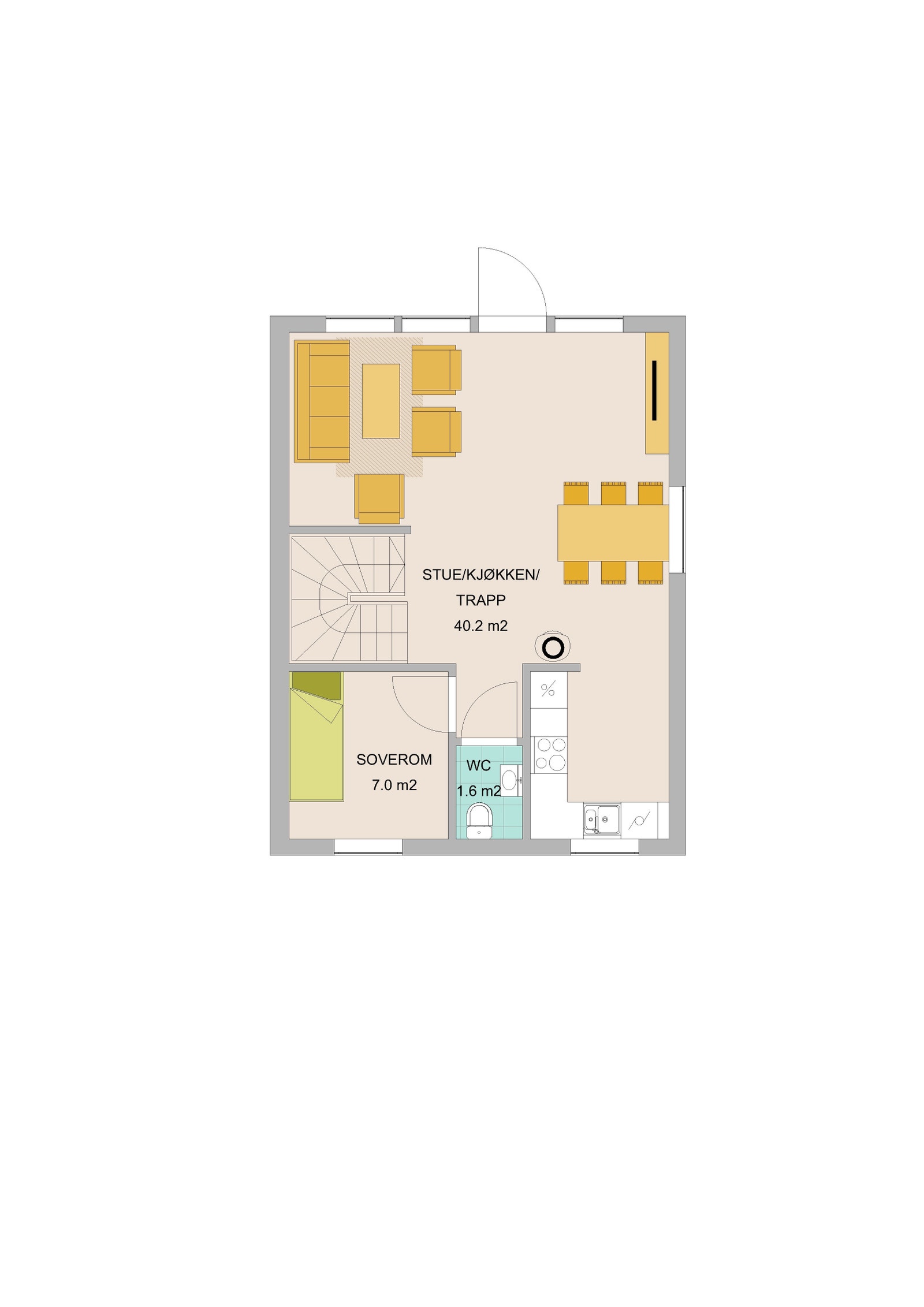 Plantegning hovedetasje - Bolig 1B og 2B Galleribilde