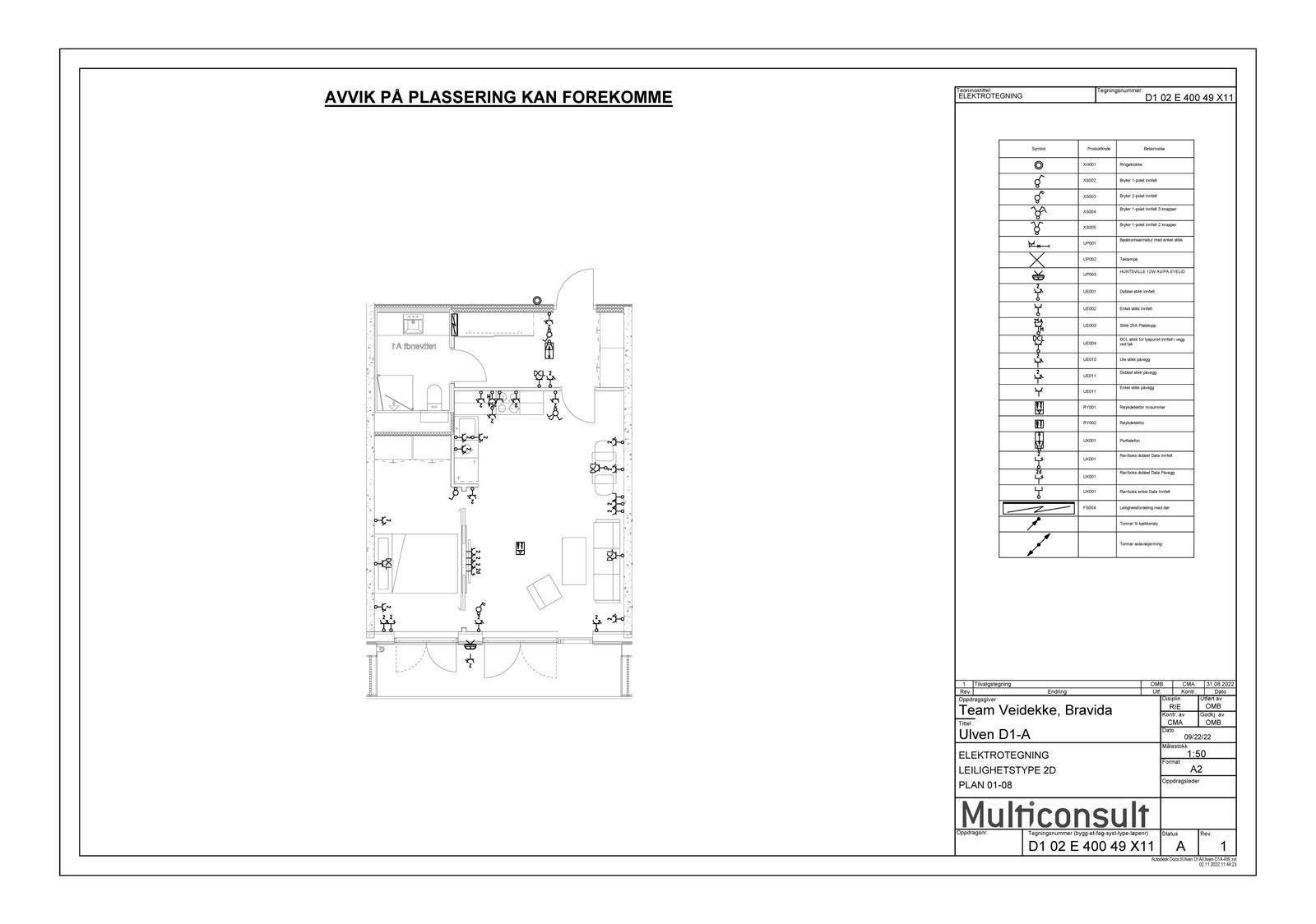 Elektrotegning for leilighet 8011 i Ulvenkroken 1 borettslag Galleribilde