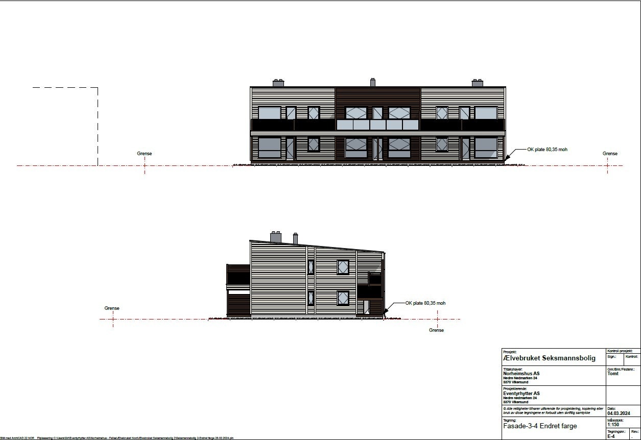 Fasadetegning - Sør/øst (Seksmannsbolig nr. 2) Galleribilde