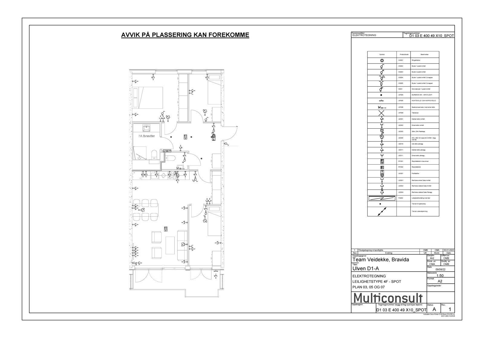Elektrotegning for leilighet 3010 i Ulvenkroken 1 borettslag Galleribilde