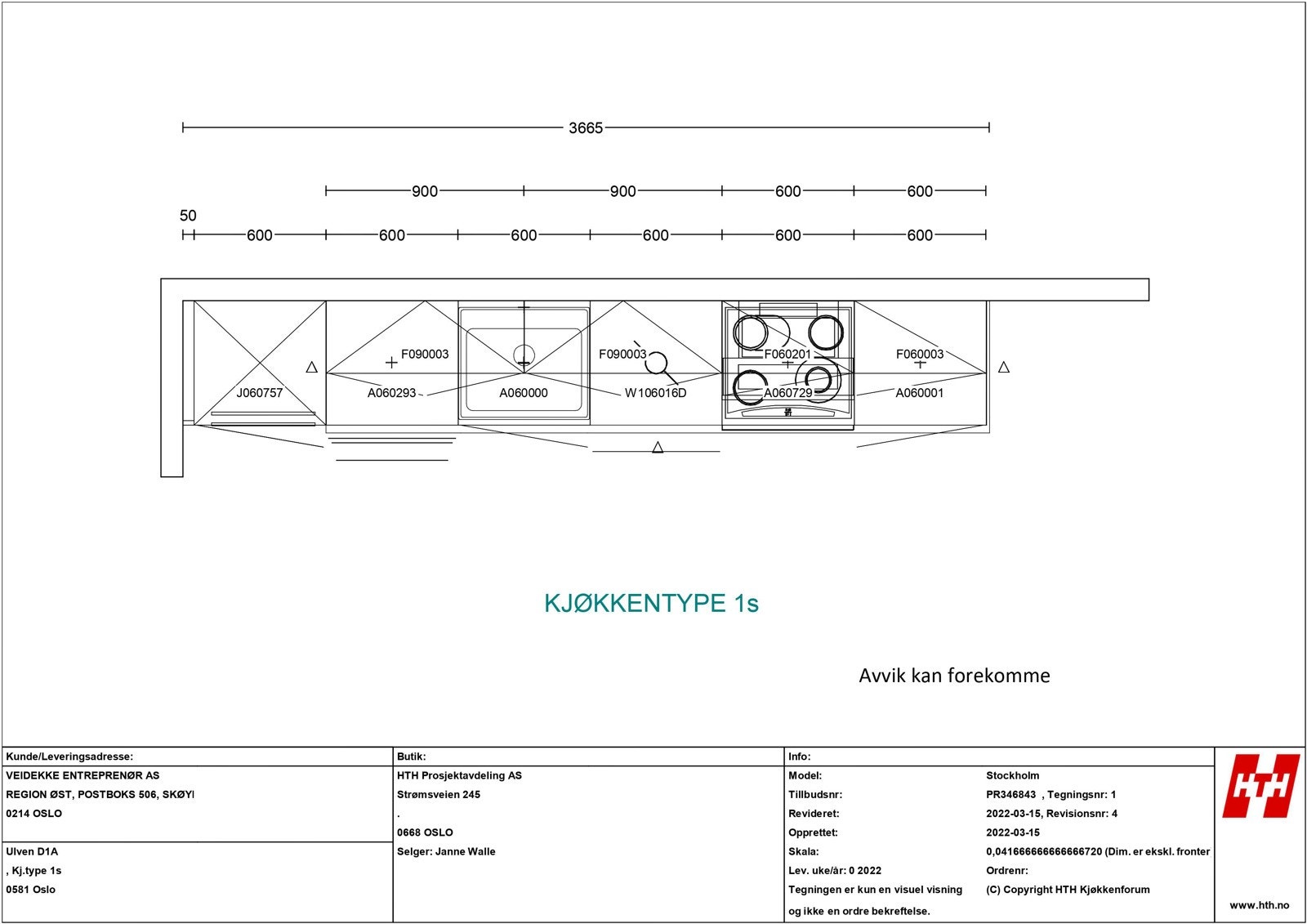 Kjøkkentegning for leilighet 3010 i Ulvenkroken 1 borettslag, side 2 Galleribilde