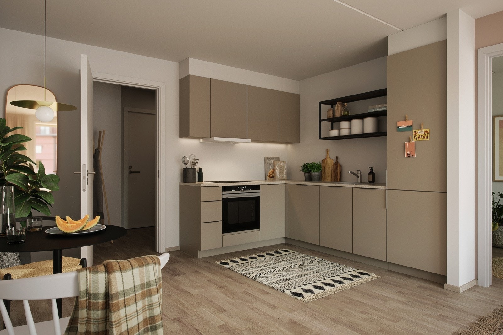 Kjøkken fra HTH type Stockholm med integrerte hvitevarer leveres som standard i alle leilighetene, Galleribilde