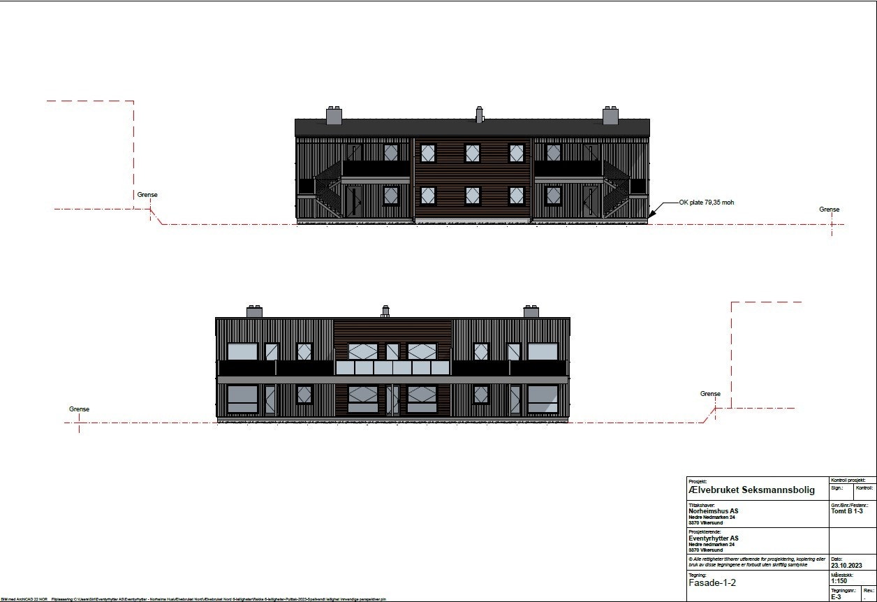 Fasadetegning - Nord/sør (Seksmannsbolig nr. 1) Galleribilde