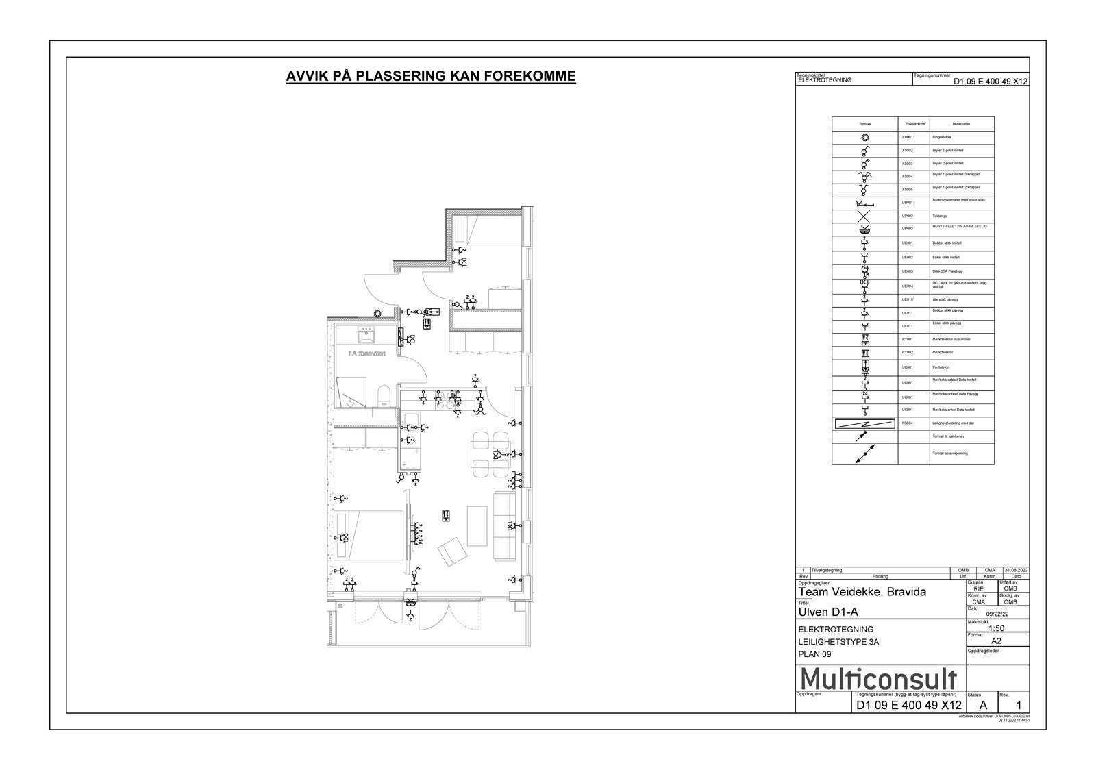 Elektrotegning for leilighet 9012 i Ulvenkroken 1 borettslag Galleribilde
