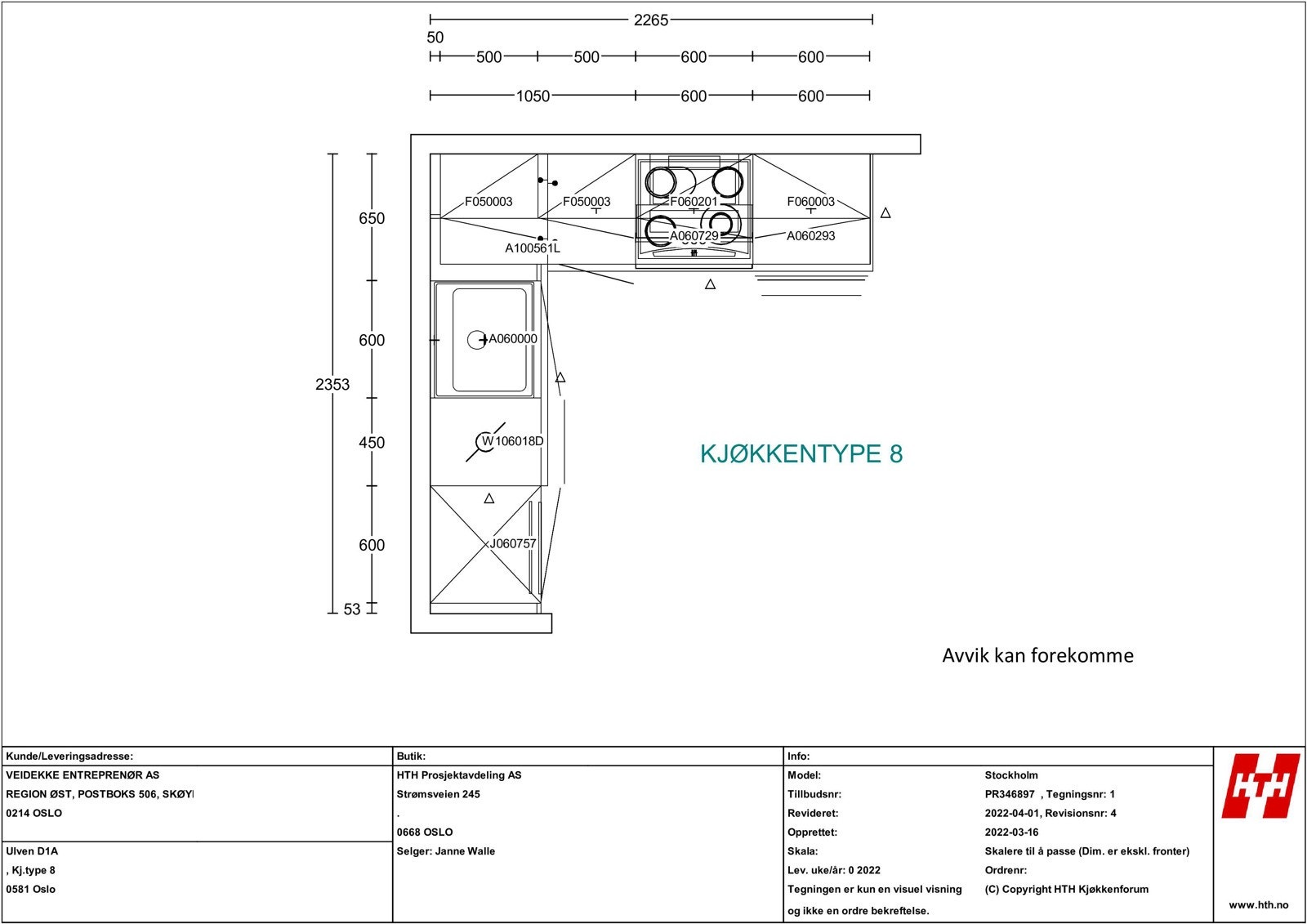 Kjøkkentegning for leilighet 6011 i Ulvenkroken 1 borettslag, side 2 Galleribilde
