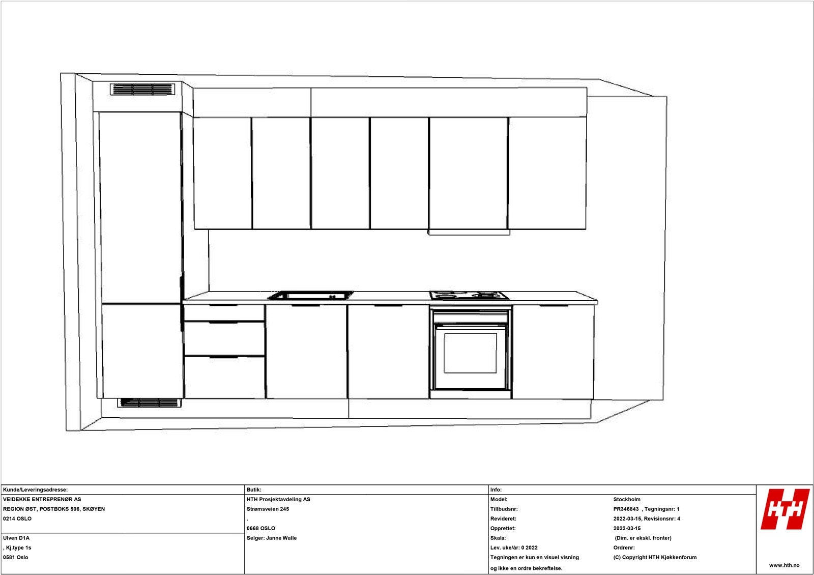 Kjøkkentegning for leilighet 1010 i Ulvenkroken 1 borettslag, side 1 Galleribilde