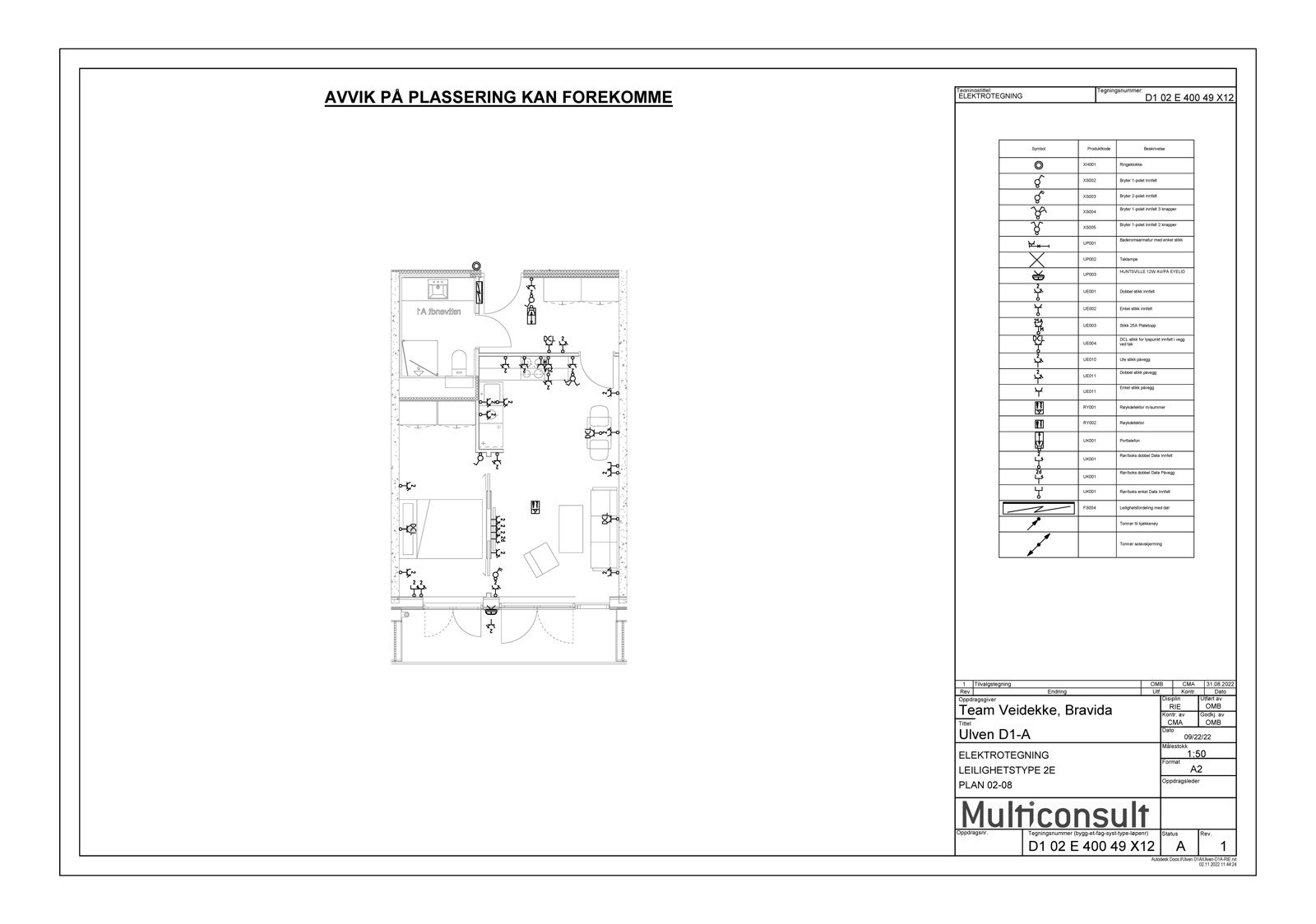 Elektrotegning for leilighet 7012 i Ulvenkroken 1 borettslag Galleribilde