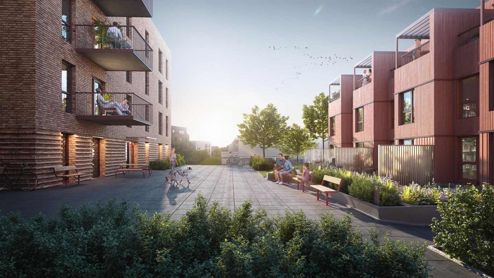 Fine uteområder mellom leilighetene og rekkehusene. Galleribilde