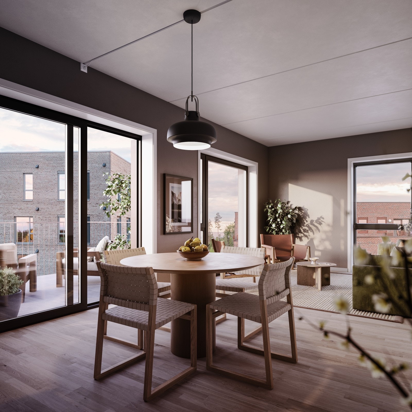 Illustrasjon som viser stue/balkong i toppleilighet F402 Galleribilde