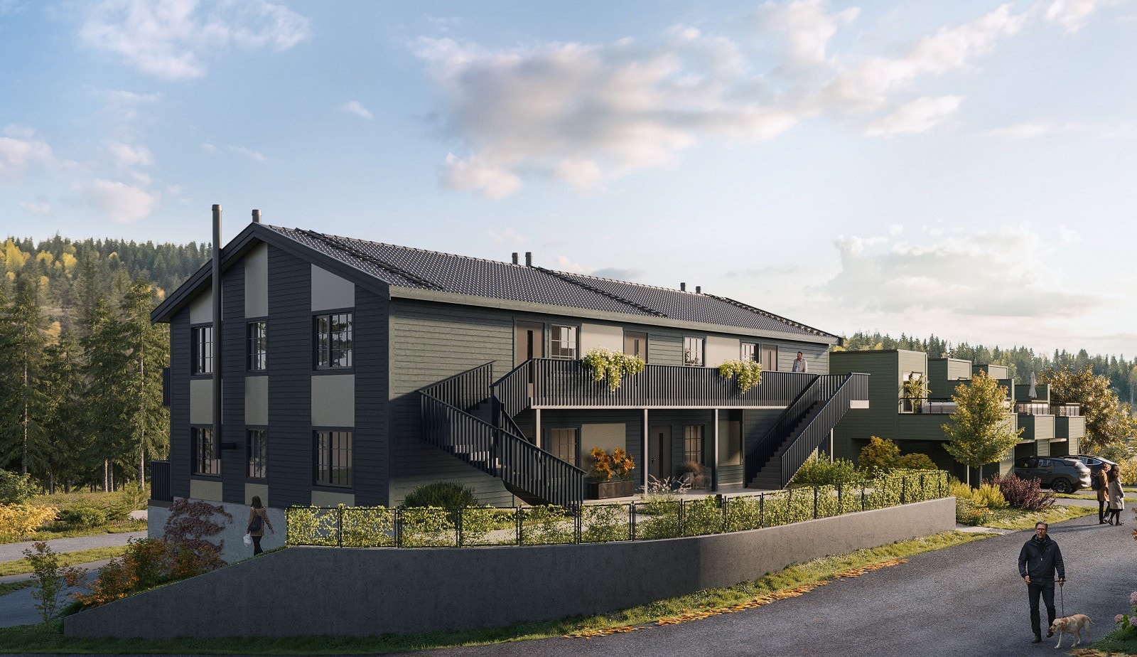 Opparbeidet uteareal med asfalt, plen og lekeplasser Galleribilde